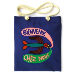 SAC BIENVENUE CHEZ NOUS TISSU BRODE