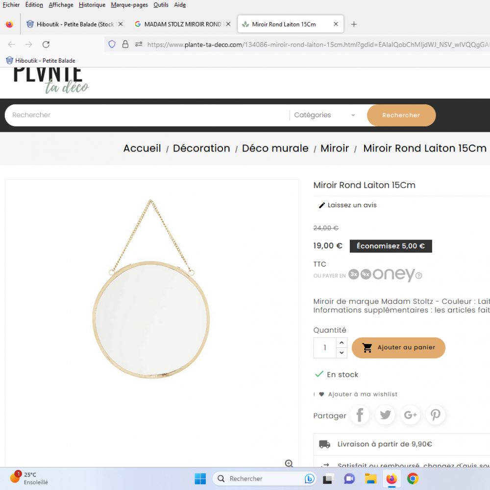 MIROIR LAITON ROND CHAINE