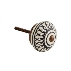 BOUTON PLACARD PORCELAINE SPIRALE BLANC/NOIR