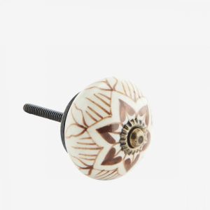 BOUTON DE PLACARD  BLANC FLEUR MARRON