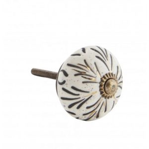 BOUTON PLACARD PORCELAINE FEUILLAGE GRIS/DORE