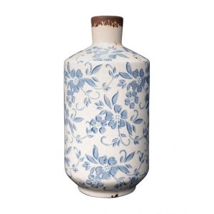 VASE BOUTEILLE FLEURI BUCOLIQUE BLEUE GM