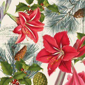 SERVIETTE AMARYLLIS SUR BEIGE 25X25