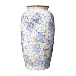VASE URNE FLEURI BUCOLIQUE BLEUE