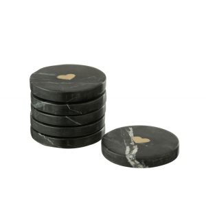 SOUS VERRES MARBRE NOIR COEUR OR SET DE 6