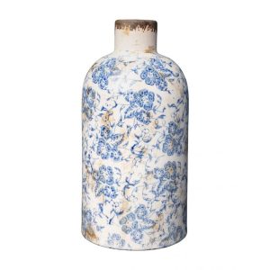 VASE BOUTEILLE FLEURI BUCOLIQUE BLEUE PM