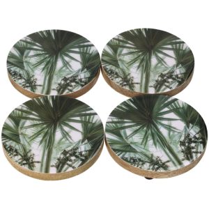 SOUS VERRES RONDS BOIS PALMIER VERT
