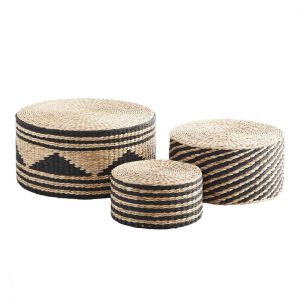 POUF SEAGRASS NATUREL NOIR L D 60CM