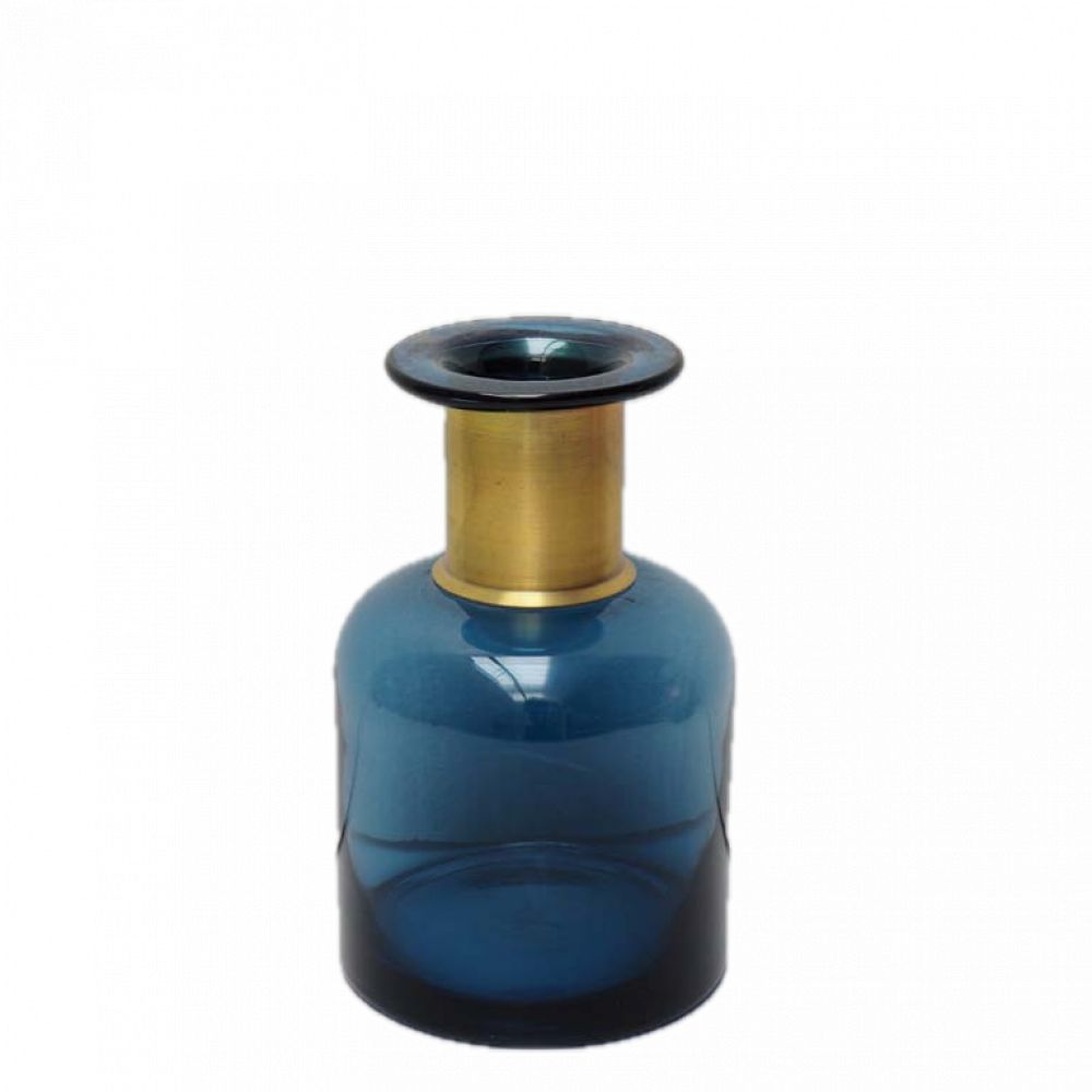 BOUTEILLE BLEUE DE PHARMACIE COL DORE