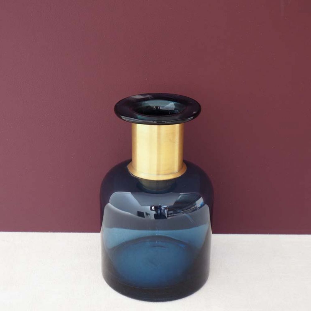 BOUTEILLE BLEUE DE PHARMACIE COL DORE – Image 2