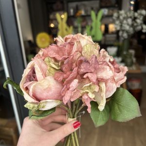BOUQUET ROSES ET HORTENSIAS ROSE ANTIQUE