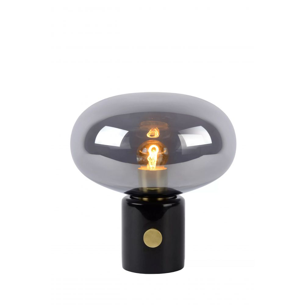 LAMPE CHARLIZE GLOBE VERRE FUME PIED MARBRE NOIR