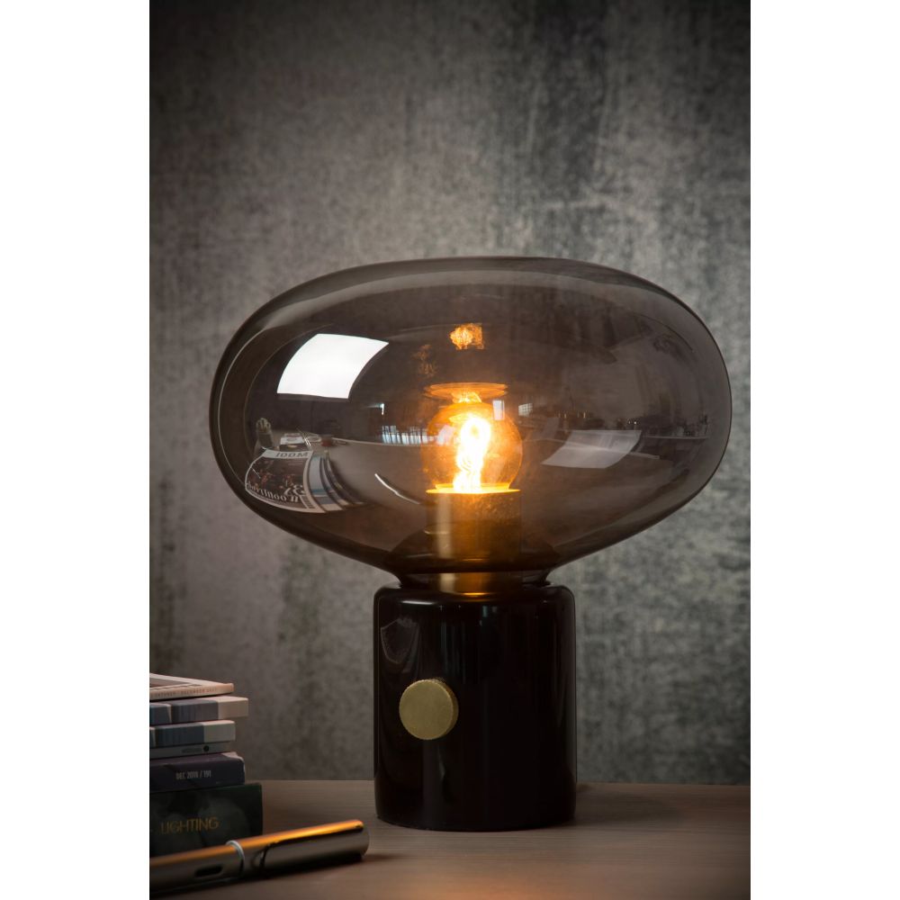 LAMPE CHARLIZE GLOBE VERRE FUME PIED MARBRE NOIR – Image 3