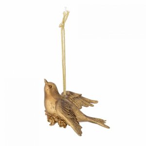 DECORATION OISEAU PLANANT DORE EN RESINE