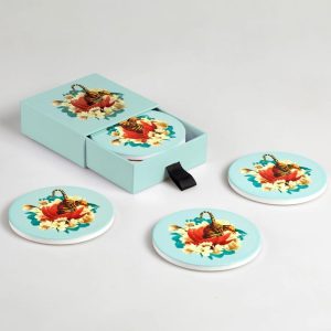 SOUS VERRE CERAMIQUE TIGER FLOWER SET DE 4