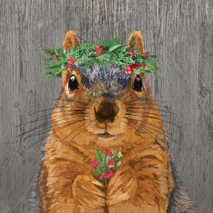 SERVIETTE WINTER BERRY SQUIRREL 25X25