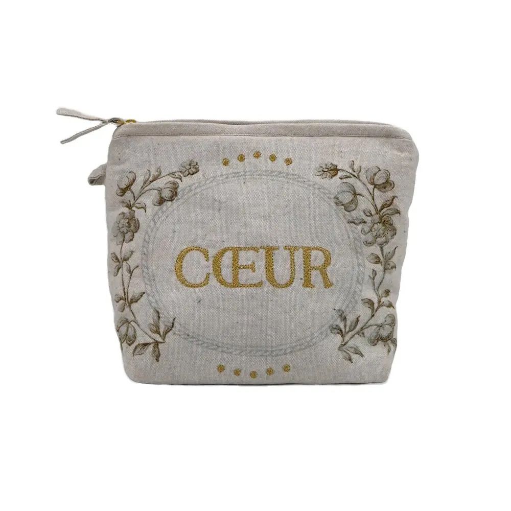 POCHETTE ENLUMINURE COEUR LIN 23X19CM
