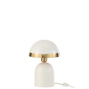 LAMPE CHAMPI BLANC BORD DORE METAL