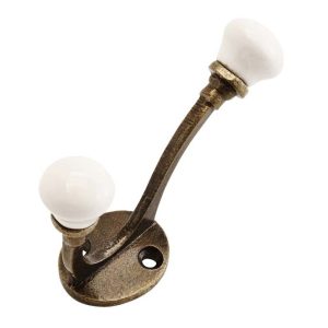 PATERE DOUBLE BRONZE PORCELAINE BLANCHE