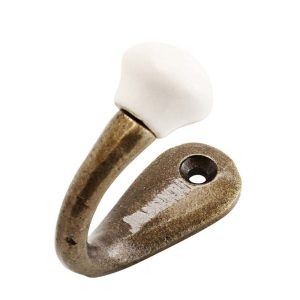 PATERE SIMPLE BRONZE PORCELAINE BLANCHE