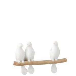 3 OISEAUX SUR BRANCHE POLYRESINE BLANC