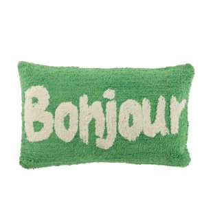 COUSSIN BONJOUR TUFTÉ VERT/BLANC