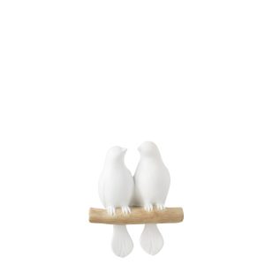 2 OISEAUX SUR BRANCHE POLYRESINE BLANC