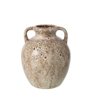VASE 2 ANSES PORCELAINE TAUPE ROND